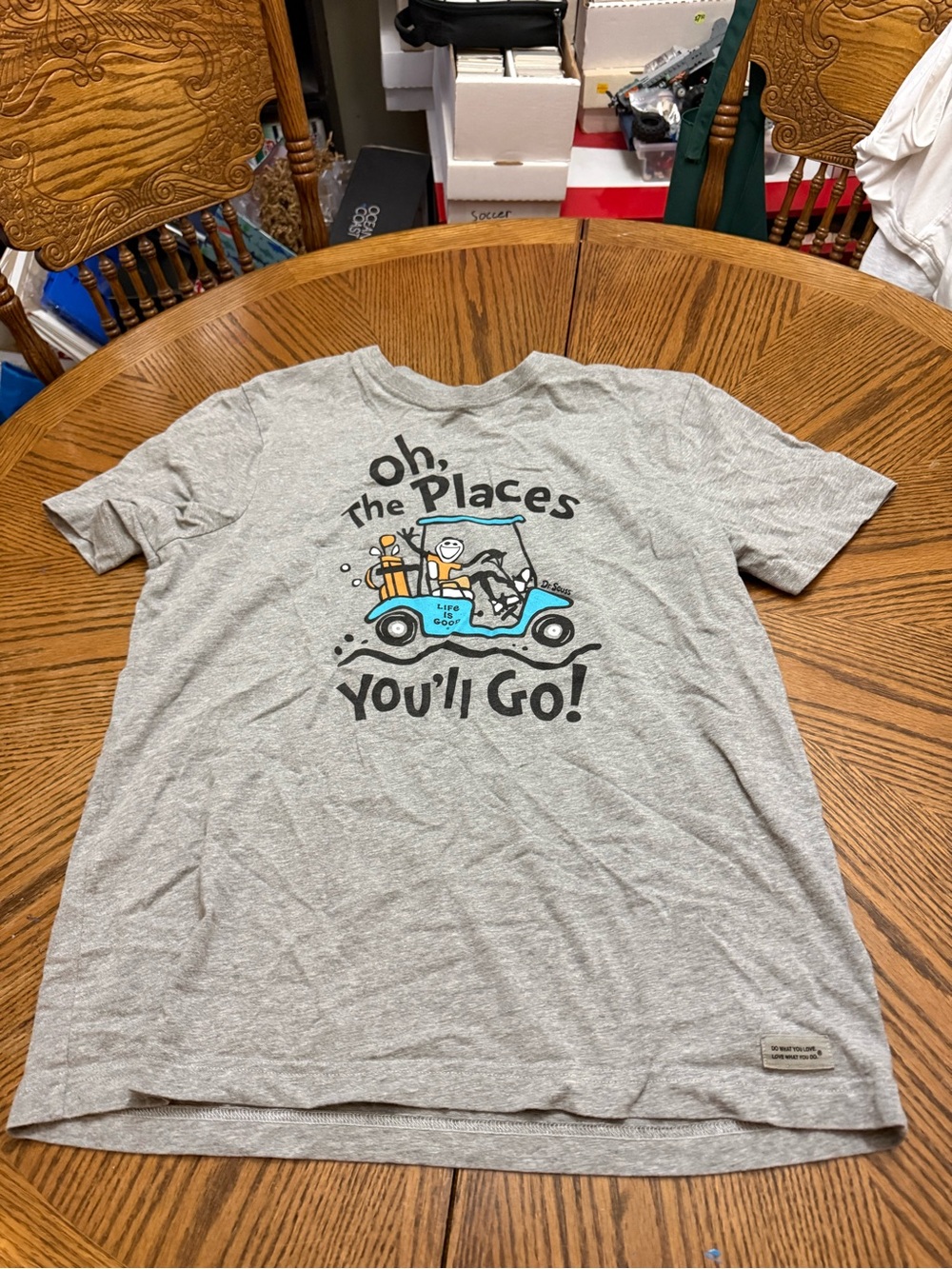 Life Is Good Gray Short Sleeve Tee with Blue & Yellow Graphic